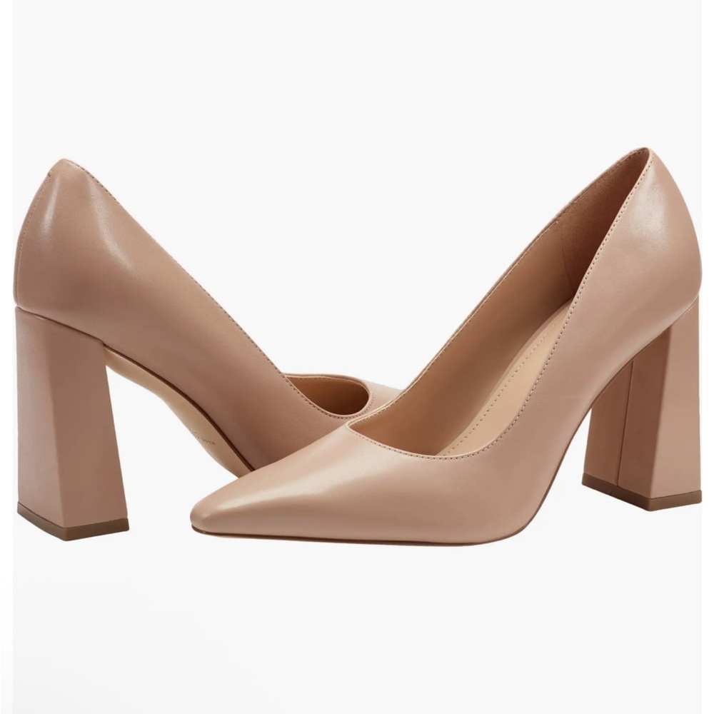 Marc Fisher minimalist Pointed Block Heel Pumps - Nude Pink patent leather